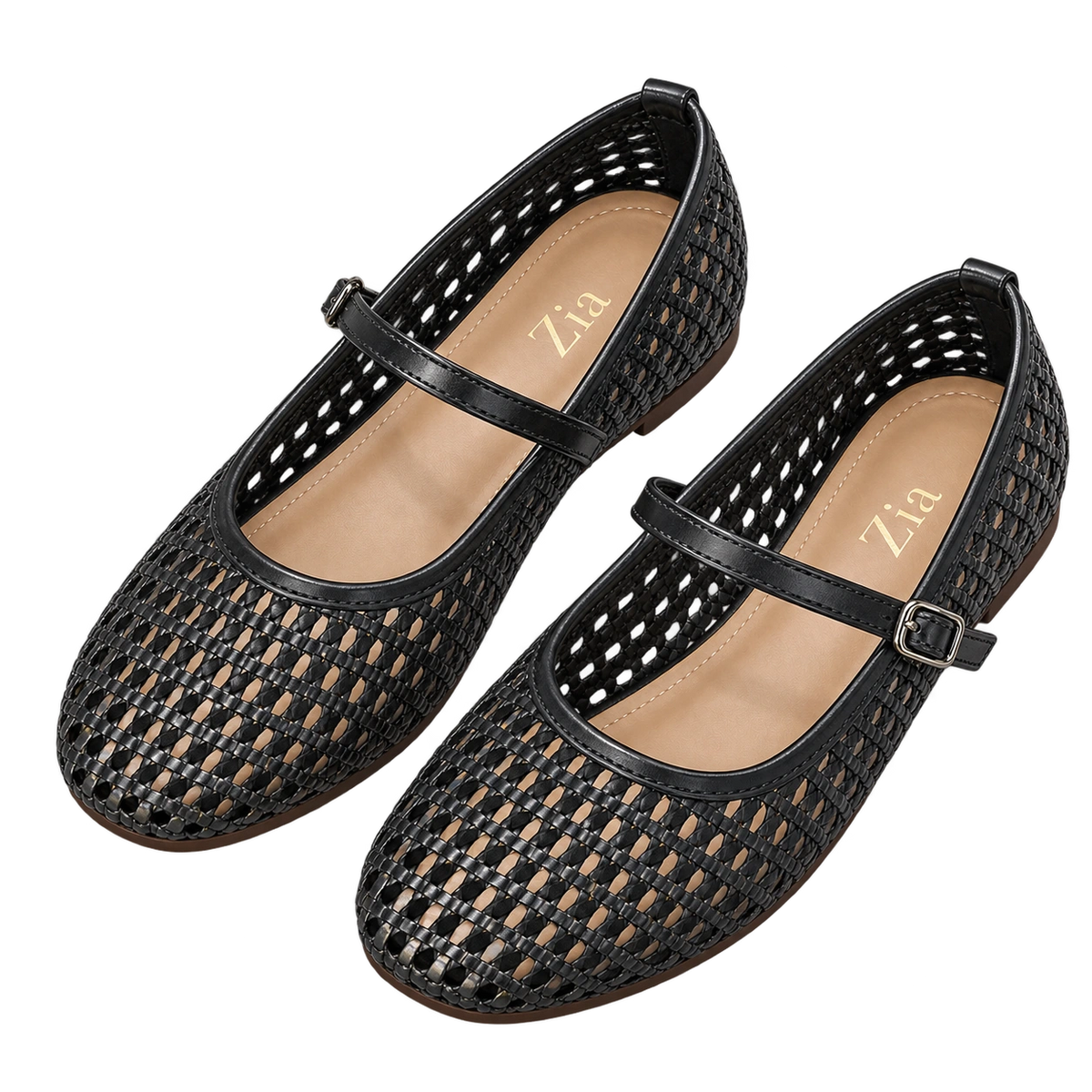 Woven Mary Janes, matching left and right pair in Black