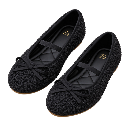 Bouclé Bow Ballet Flats, matching left and right pair in Black