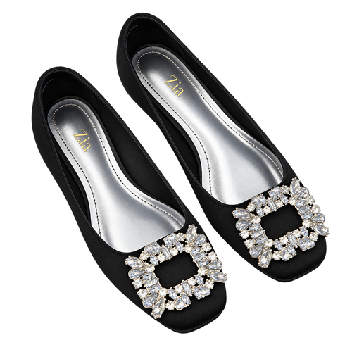 Crystal Buckle Ballet Flats, matching left and right pair in Black