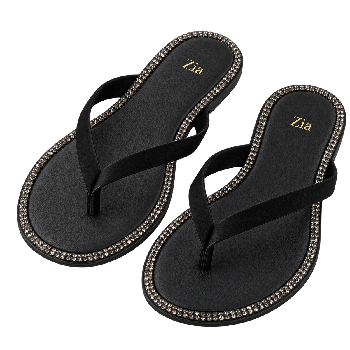 Crystal Thong Slides, matching left and right pair in Black