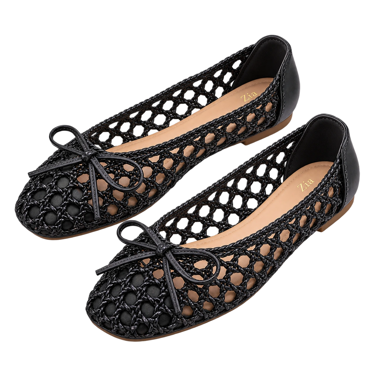 Metallic Bow Woven Flats, matching left and right pair in Black