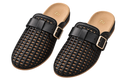 Woven Buckle Mules, matching left and right pair in Black