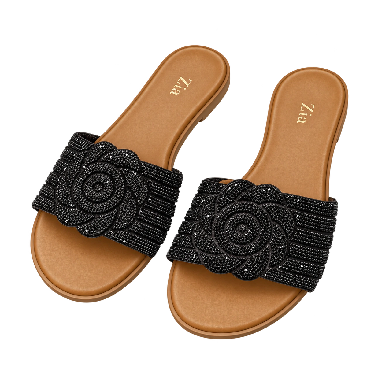 Crystal Rosette Slides, matching left and right pair in Black