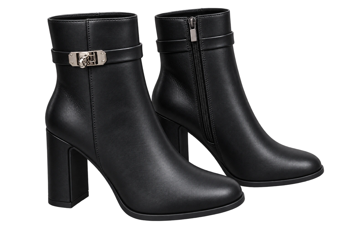 Buckle Ankle Boots, matching left and right pair in Black