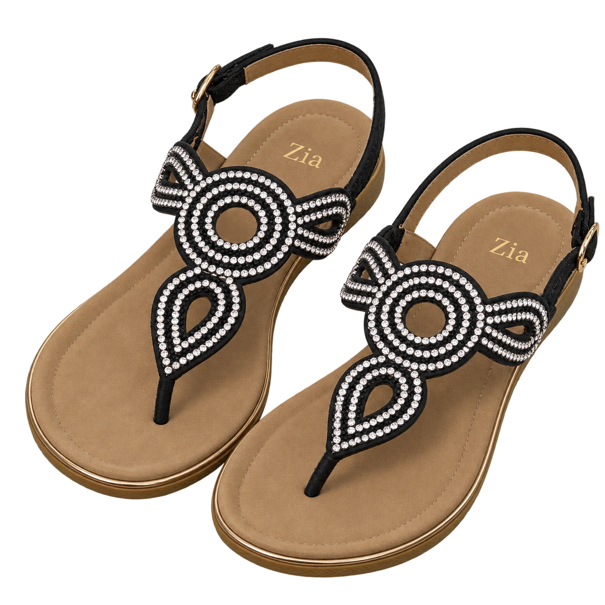 Crystal Medallion Sandals, matching left and right pair in Black