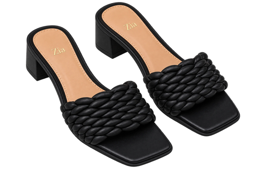 Braided Block-Heel Mules, matching left and right pair in Black