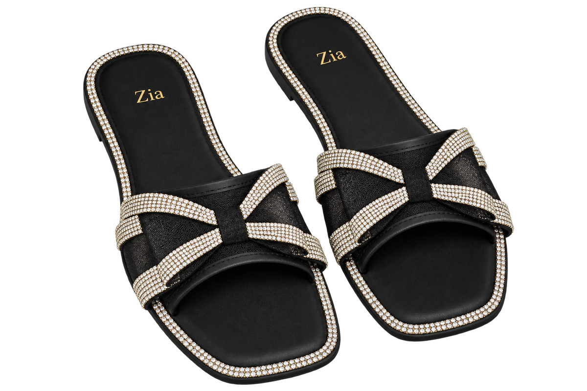 Crystal Strap Slides, matching left and right pair in Black