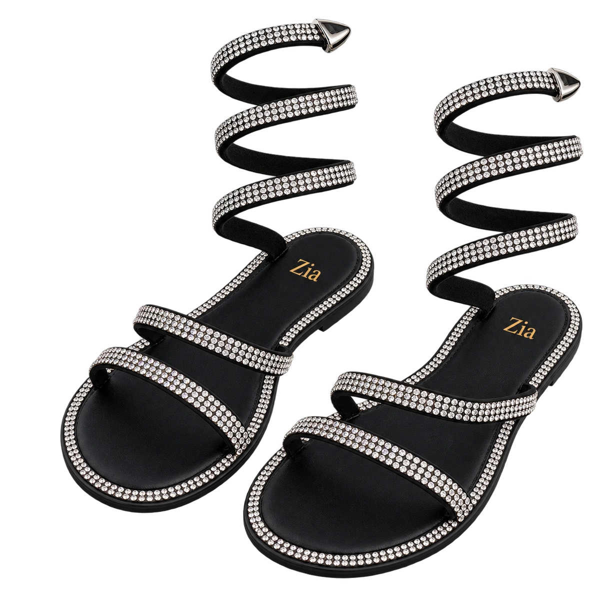 Crystal Coil Sandals, matching left and right pair in Black