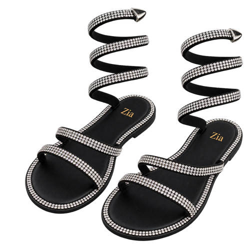 Crystal Coil Sandals, matching left and right pair in Black