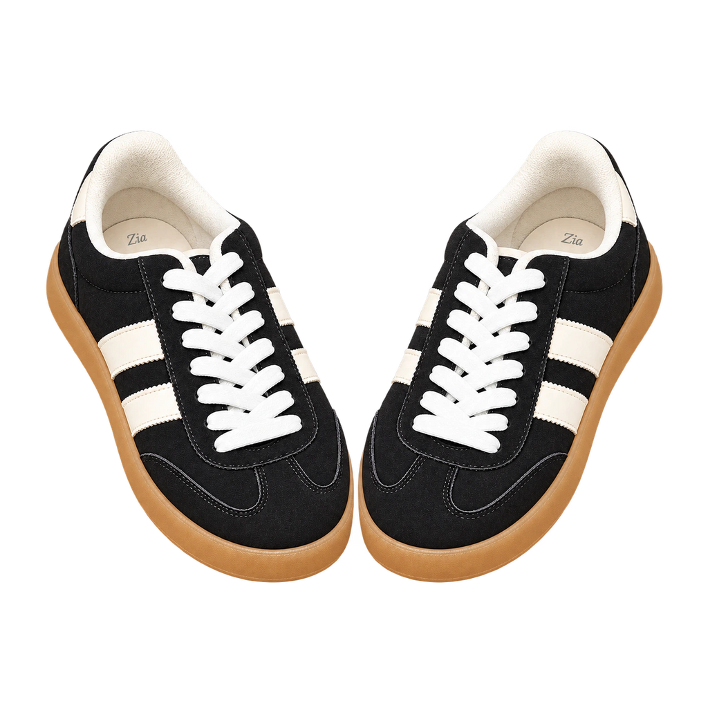 Retro Lace-Up Sneakers, matching left and right pair in Black / White