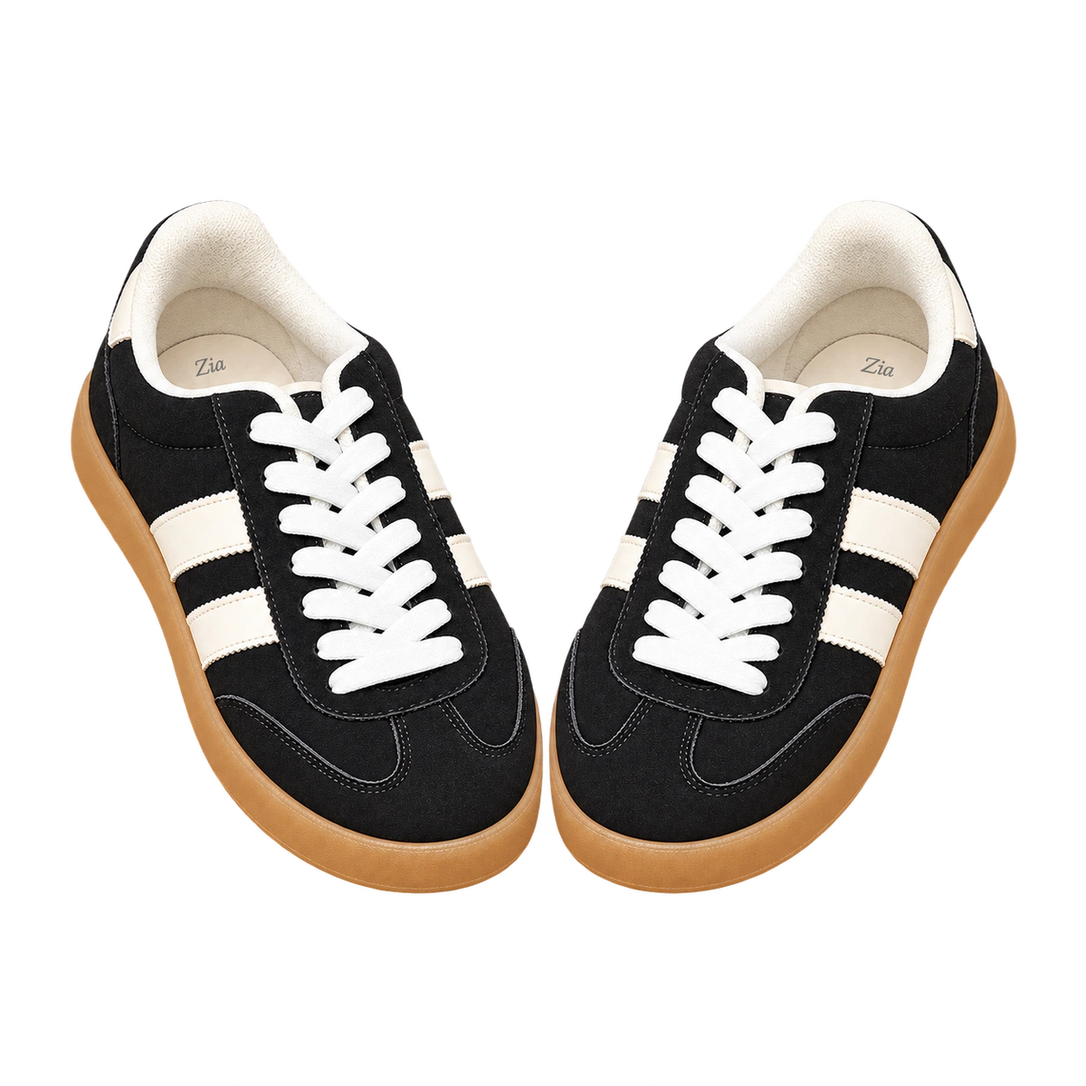 Retro Lace-Up Sneakers, matching left and right pair in Black / White
