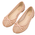 Crystal Bow Ballet Flats, matching left and right pair in Blush Nude