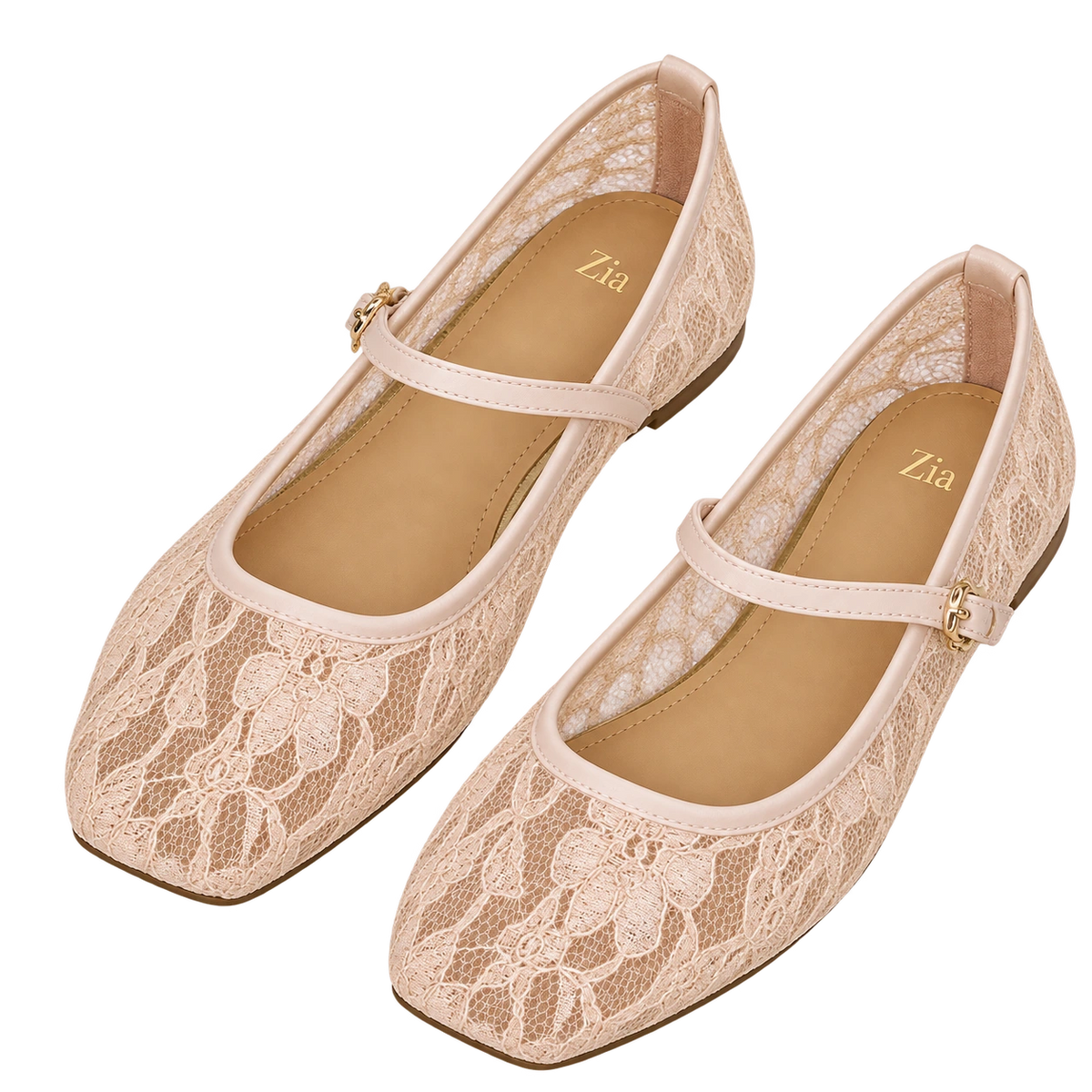 Floral Lace Mary Janes, matching left and right pair in Blush