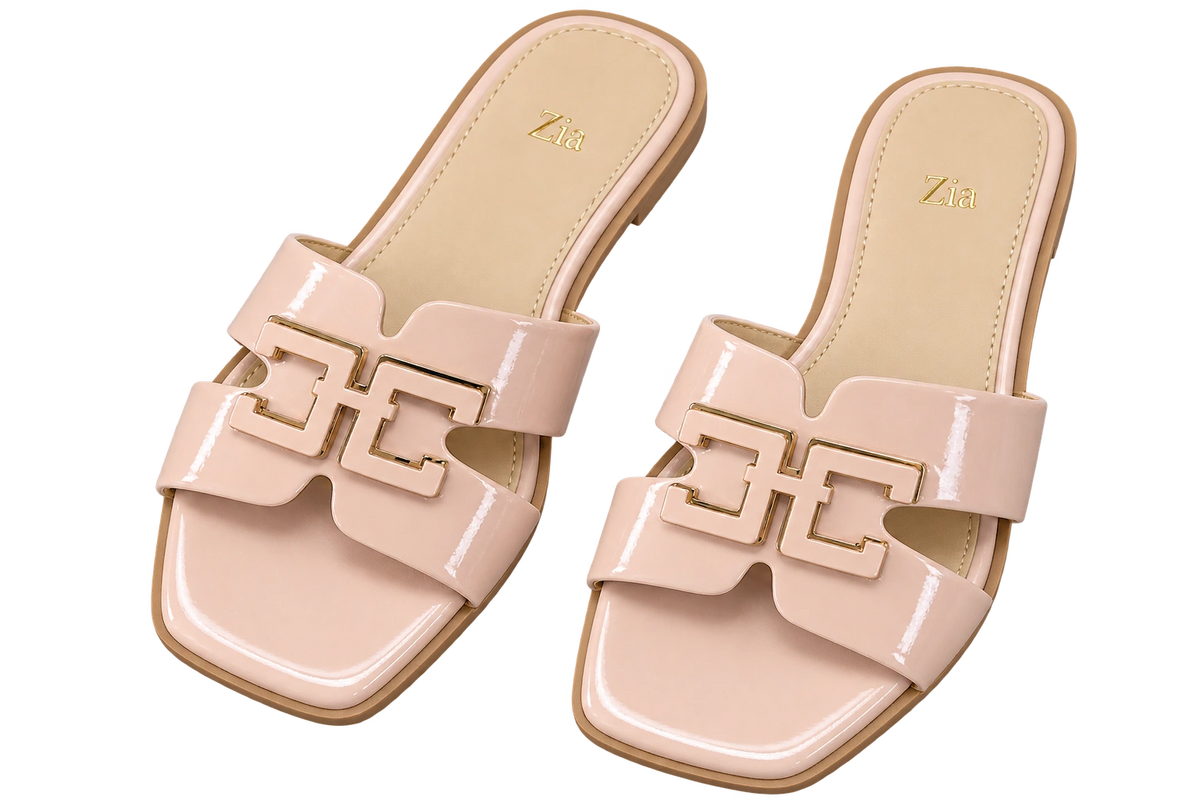 Gold Detail Slides, matching left and right pair in Blush