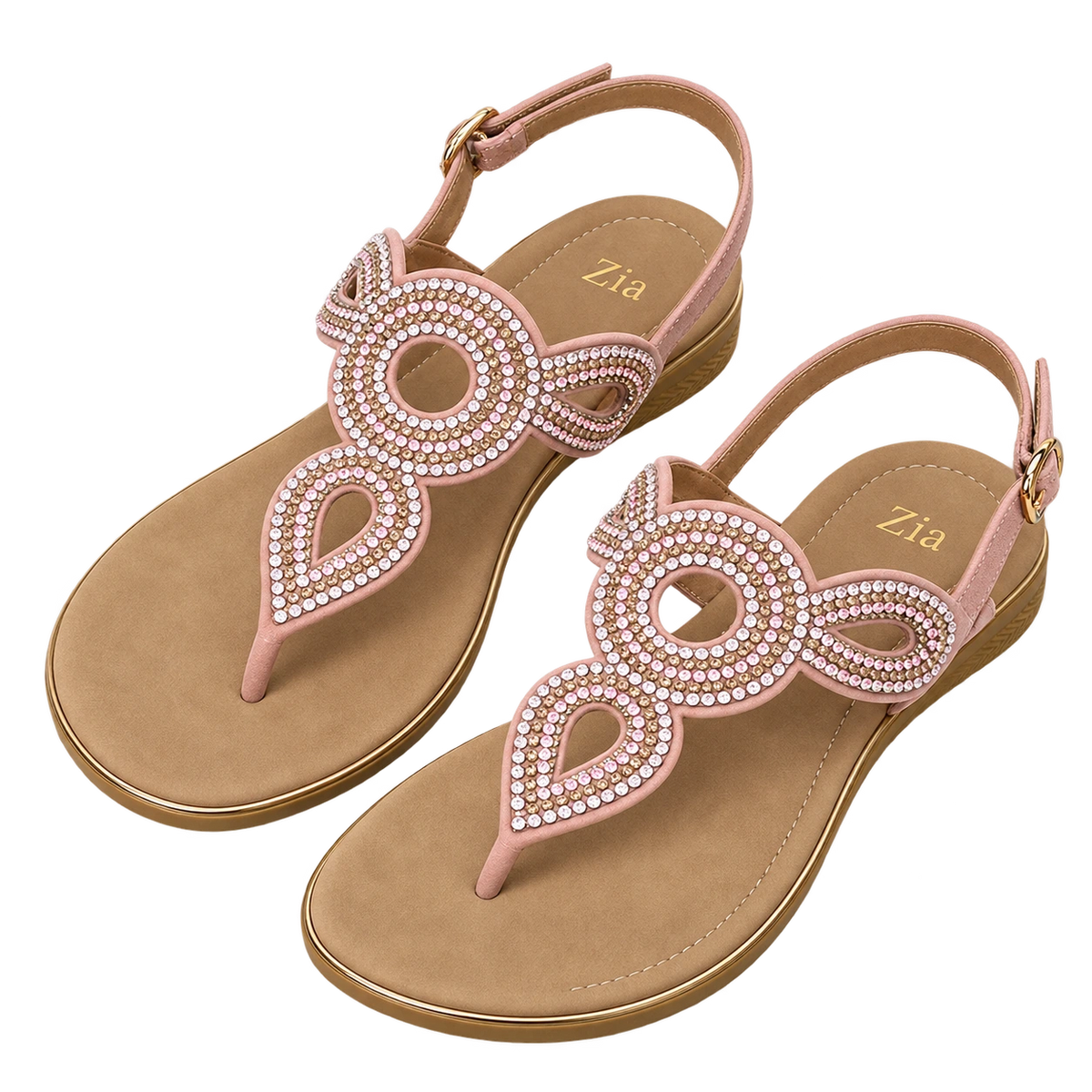 Crystal Medallion Sandals, matching left and right pair in Blush
