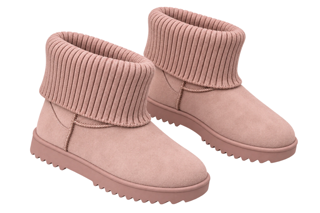 Knit Cuff Ankle Boots, matching left and right pair in Blush