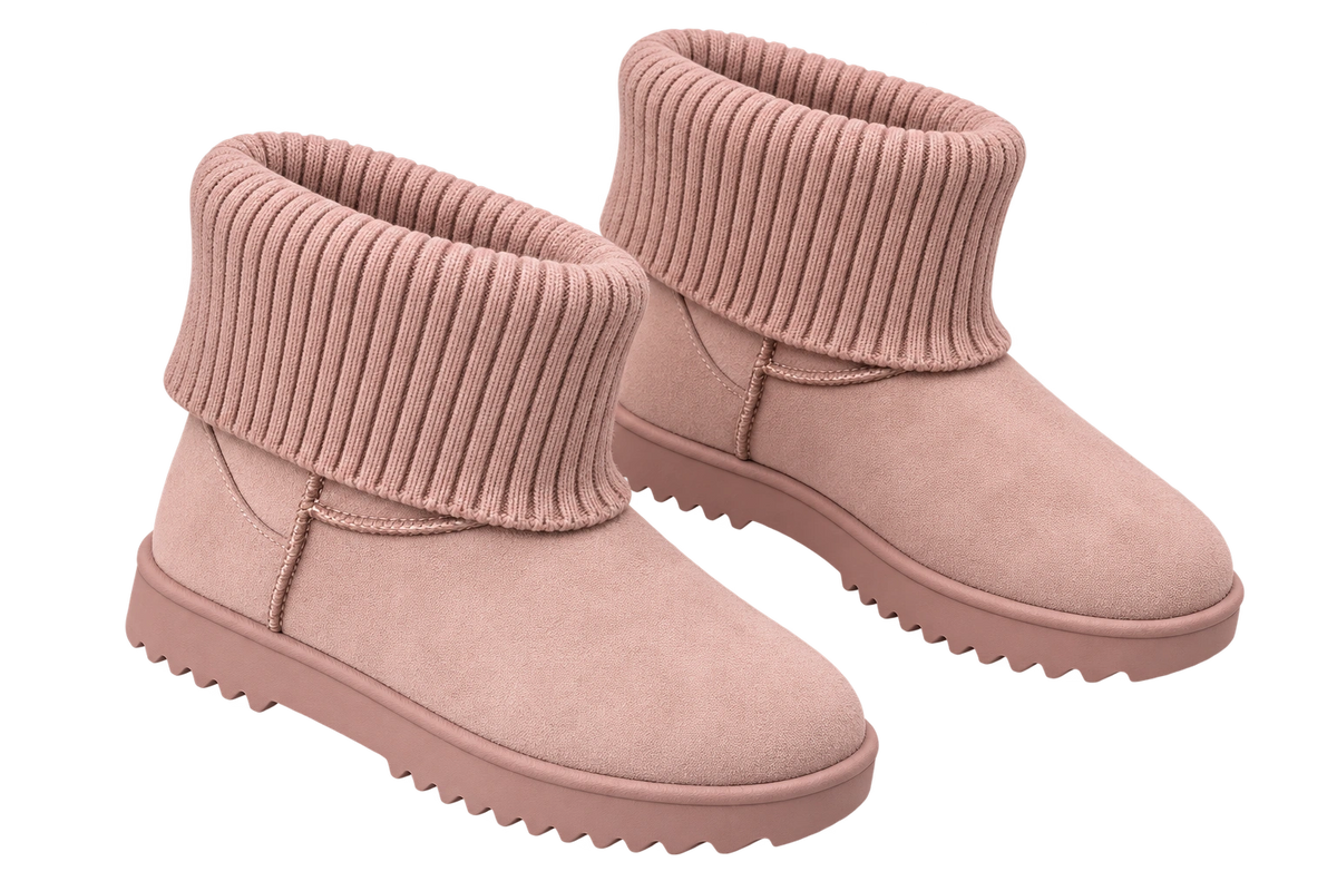 Knit Cuff Ankle Boots, matching left and right pair in Blush