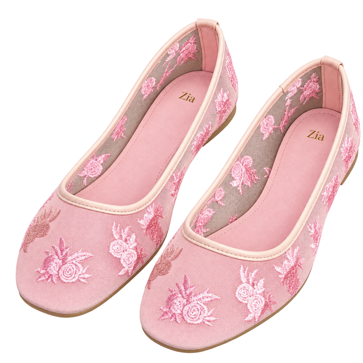 Floral Mesh Ballet Flats, matching left and right pair in Blush Pink