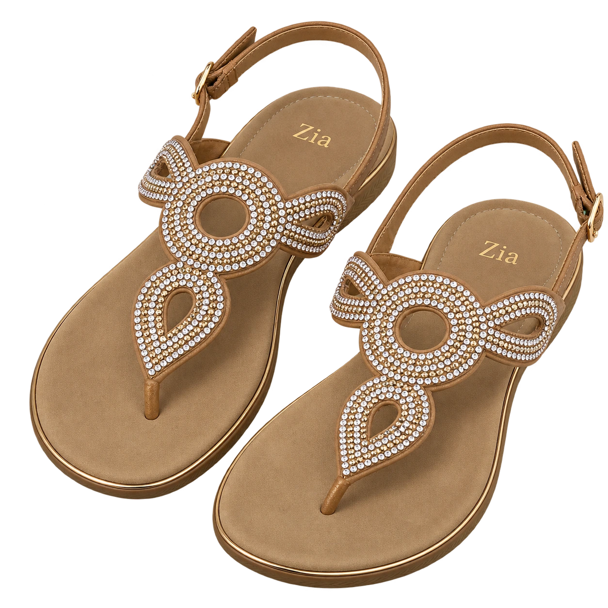Crystal Medallion Sandals, matching left and right pair in Bronze / Tan