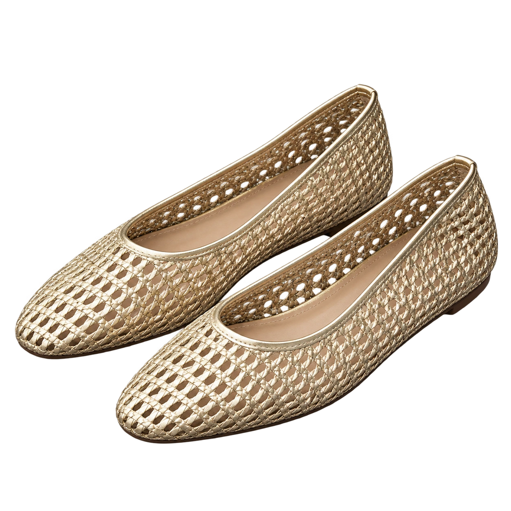 Woven Ballet Flats, matching left and right pair in Champagne Gold