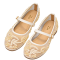 Pearl Floral Mary Janes, matching left and right pair in Champagne