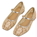 Floral Lace Mary Janes, matching left and right pair in Champagne