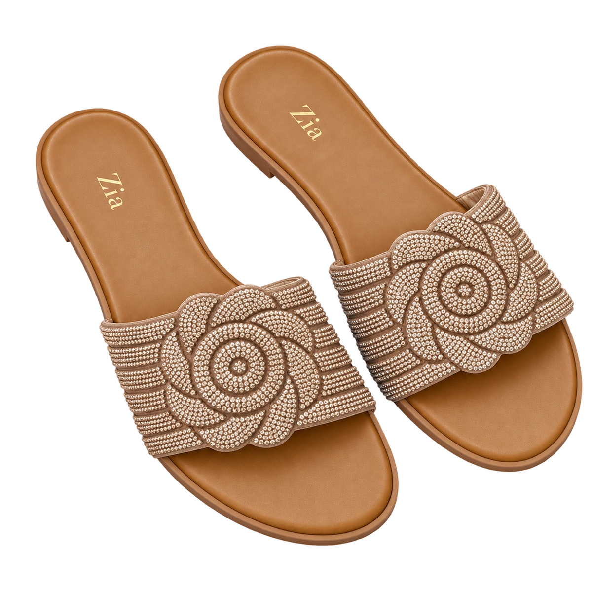 Crystal Rosette Slides, matching left and right pair in Champagne