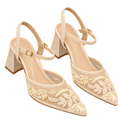Pearl Floral Ankle-Strap Heels, matching left and right pair in Champagne