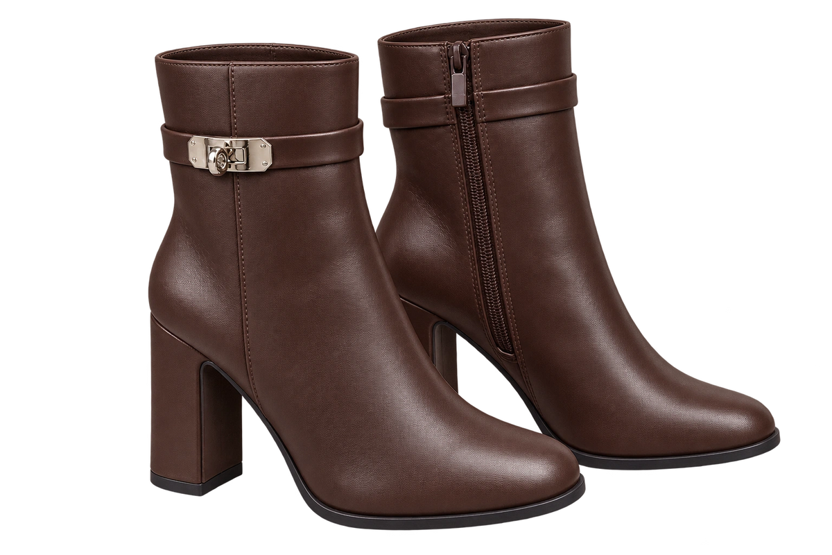 Buckle Ankle Boots, matching left and right pair in Chocolate