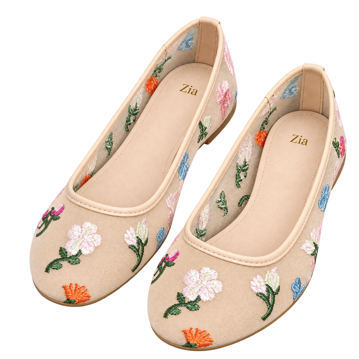 Floral Mesh Ballet Flats, matching left and right pair in Cream Floral