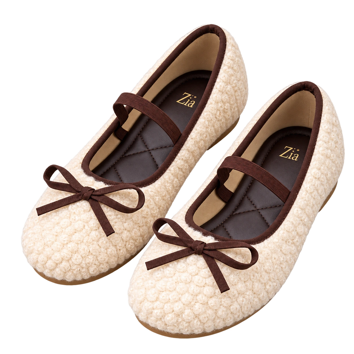 Bouclé Bow Ballet Flats, matching left and right pair in Cream