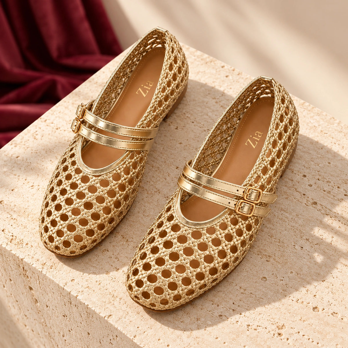 Double-Strap Woven Mary Janes, editorial pair view