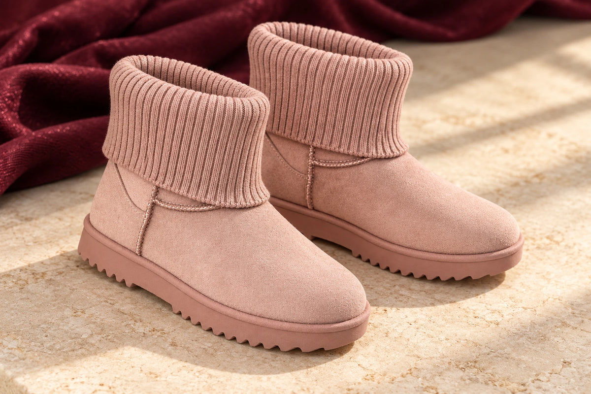Knit Cuff Ankle Boots, editorial pair view
