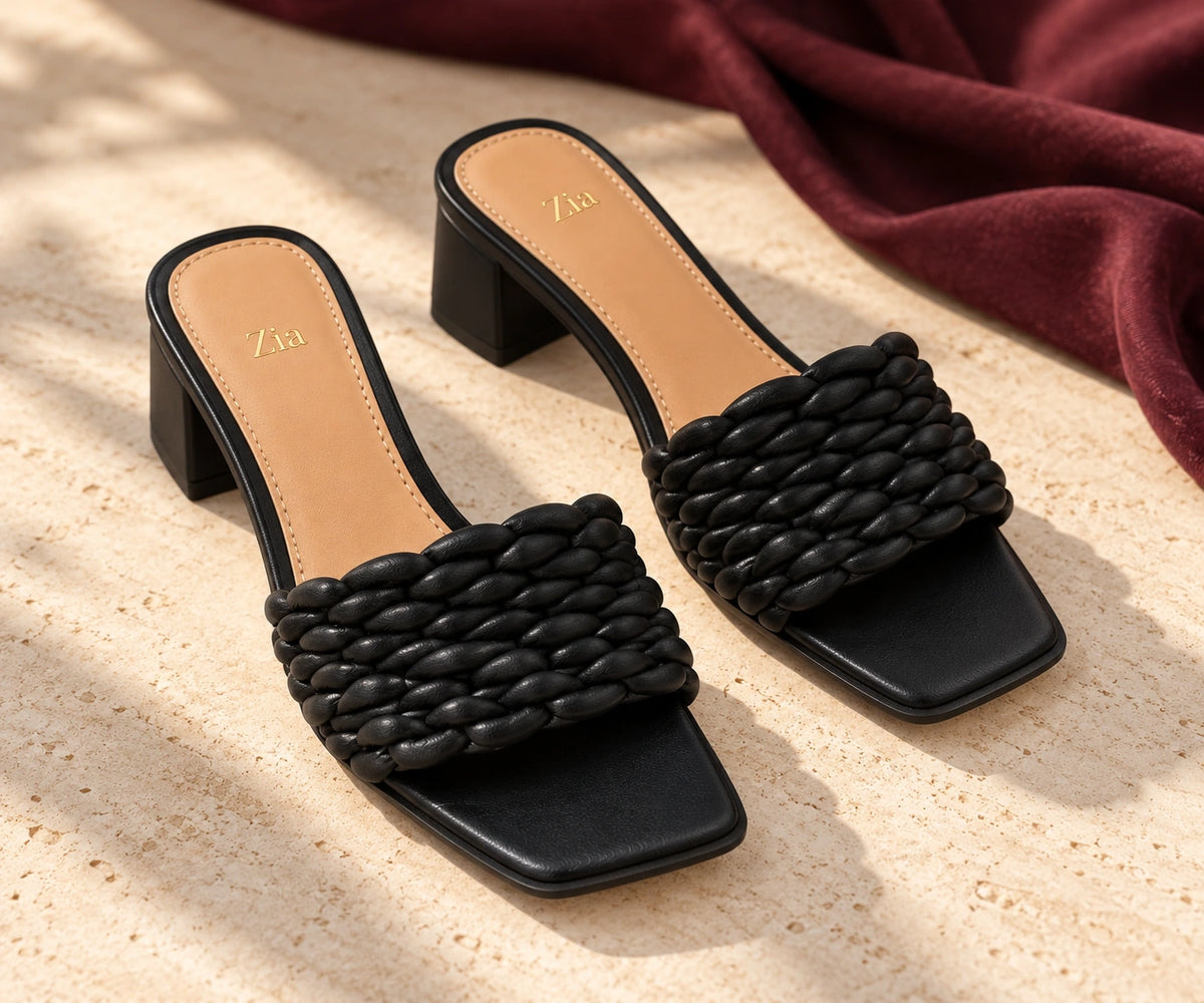 Braided Block-Heel Mules, editorial pair view