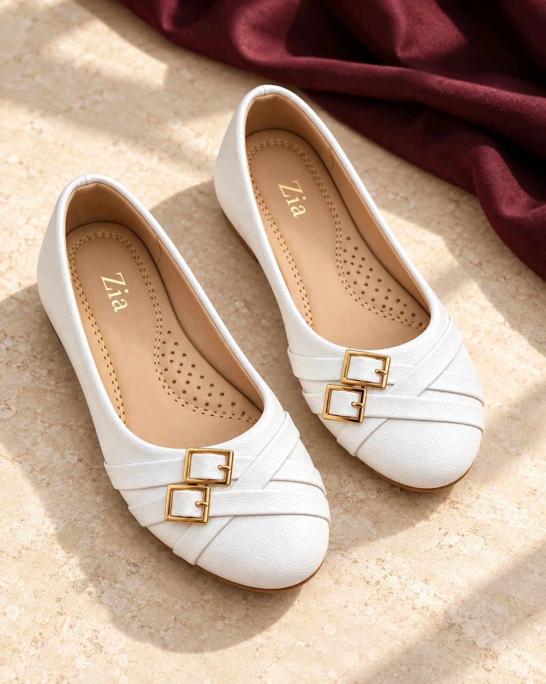 Cross-Strap Buckle Ballet Flats, editorial pair view