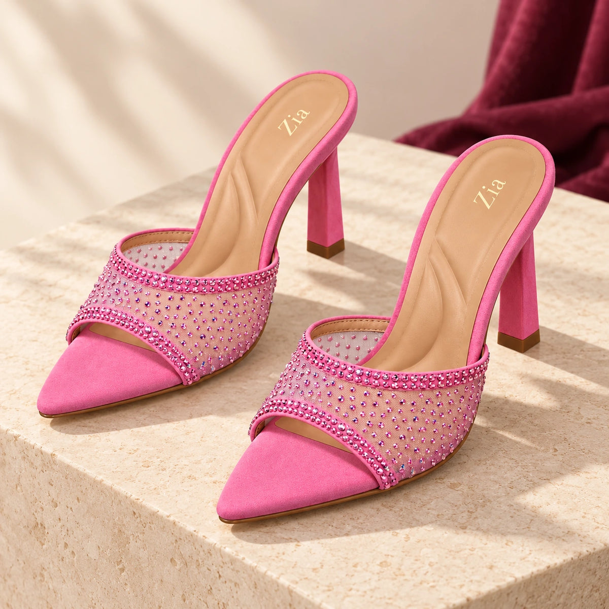 Crystal Pointed Mules, editorial pair view