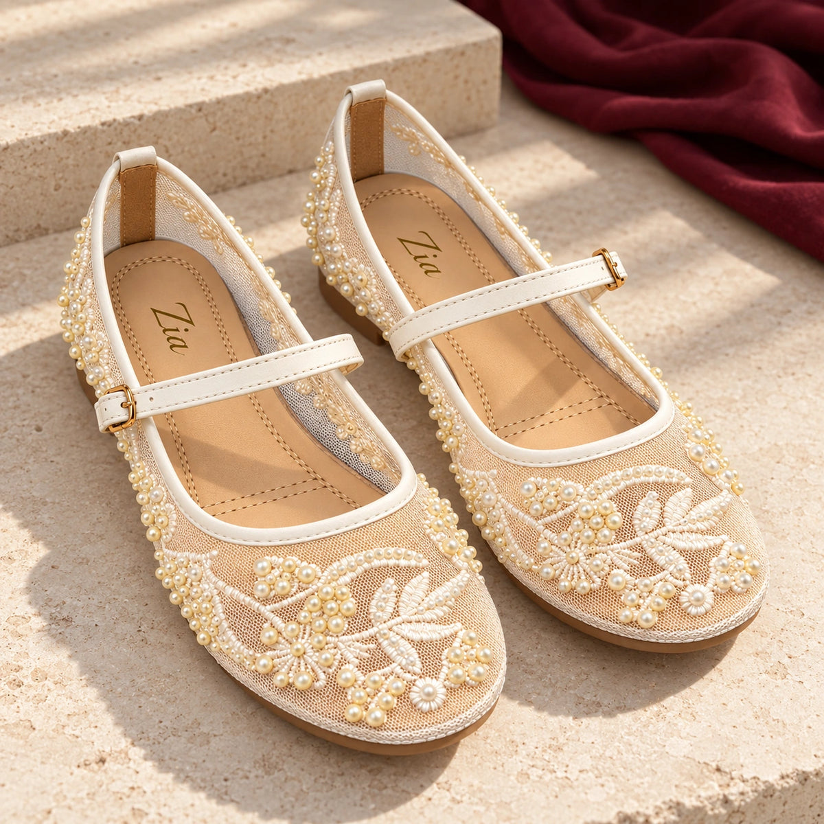 Pearl Floral Mary Janes, editorial pair view
