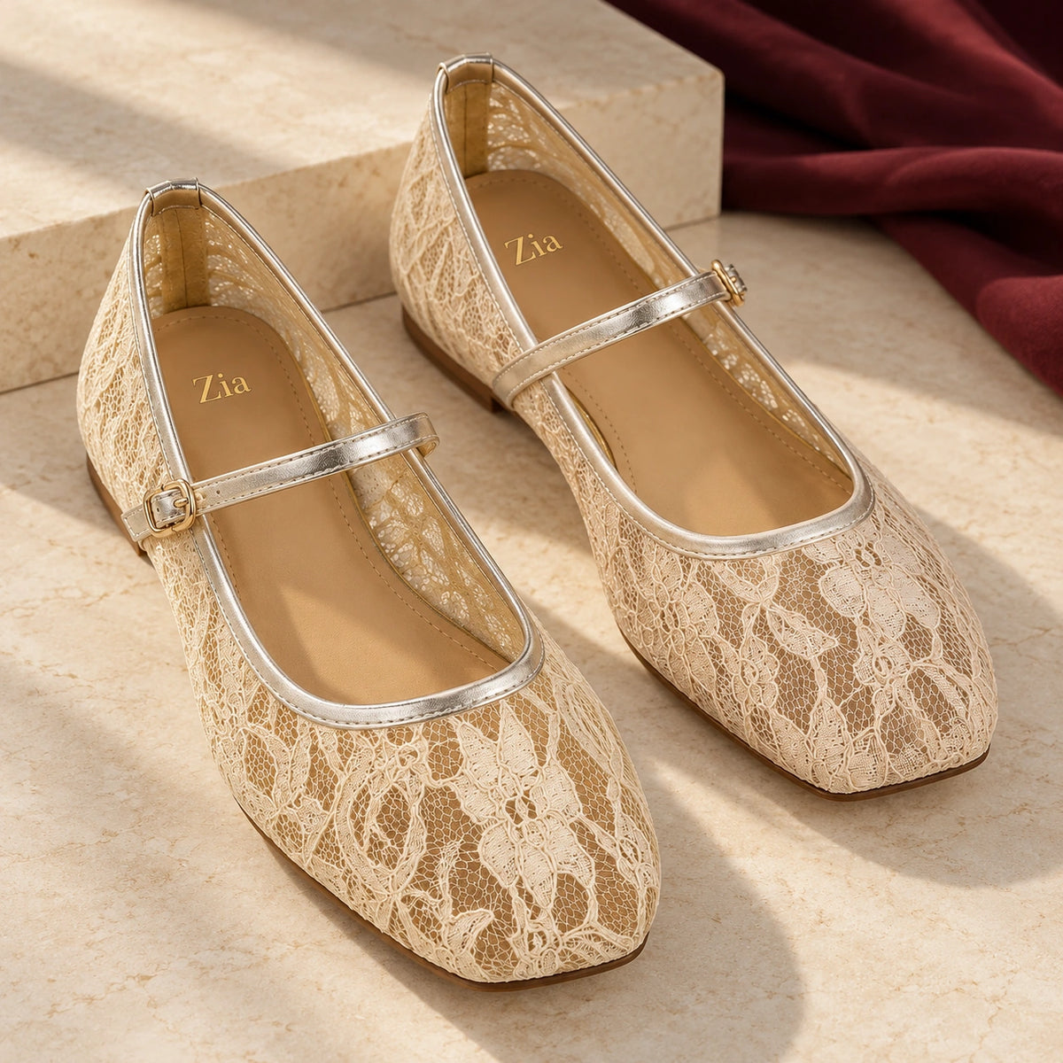 Floral Lace Mary Janes, editorial pair view