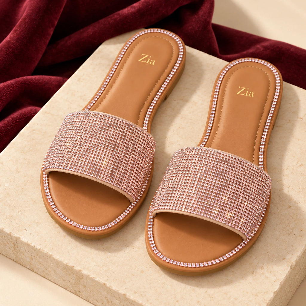 Glitter Band Slides, editorial pair view
