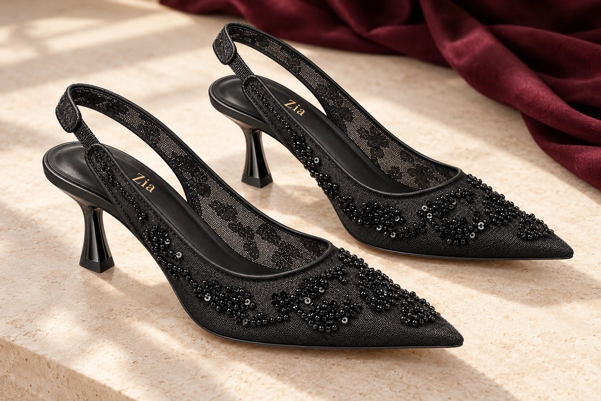 Floral Slingback Heels, editorial pair view