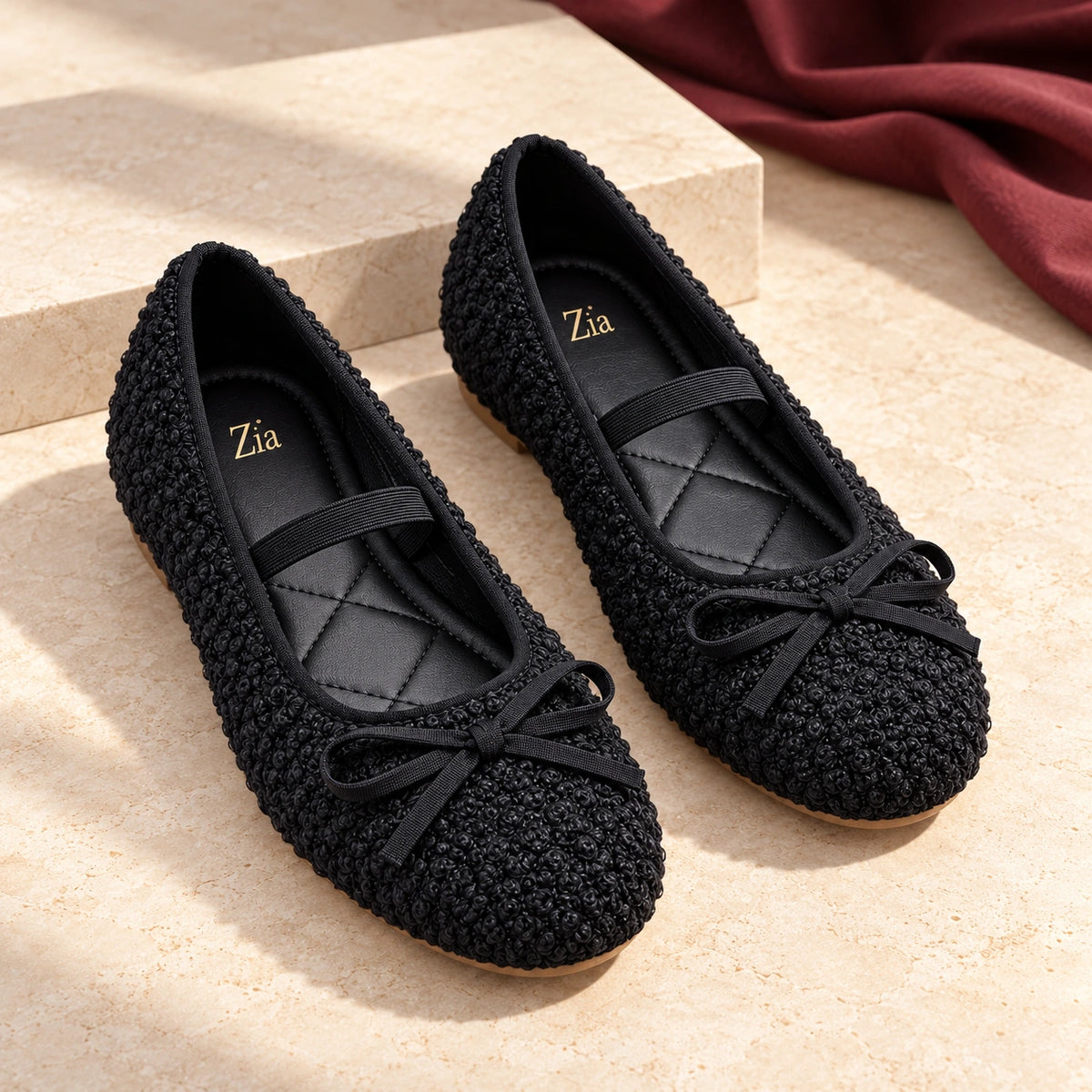 Bouclé Bow Ballet Flats, editorial pair view