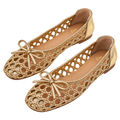 Metallic Bow Woven Flats, matching left and right pair in Gold