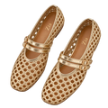 Double-Strap Woven Mary Janes, matching left and right pair in Gold