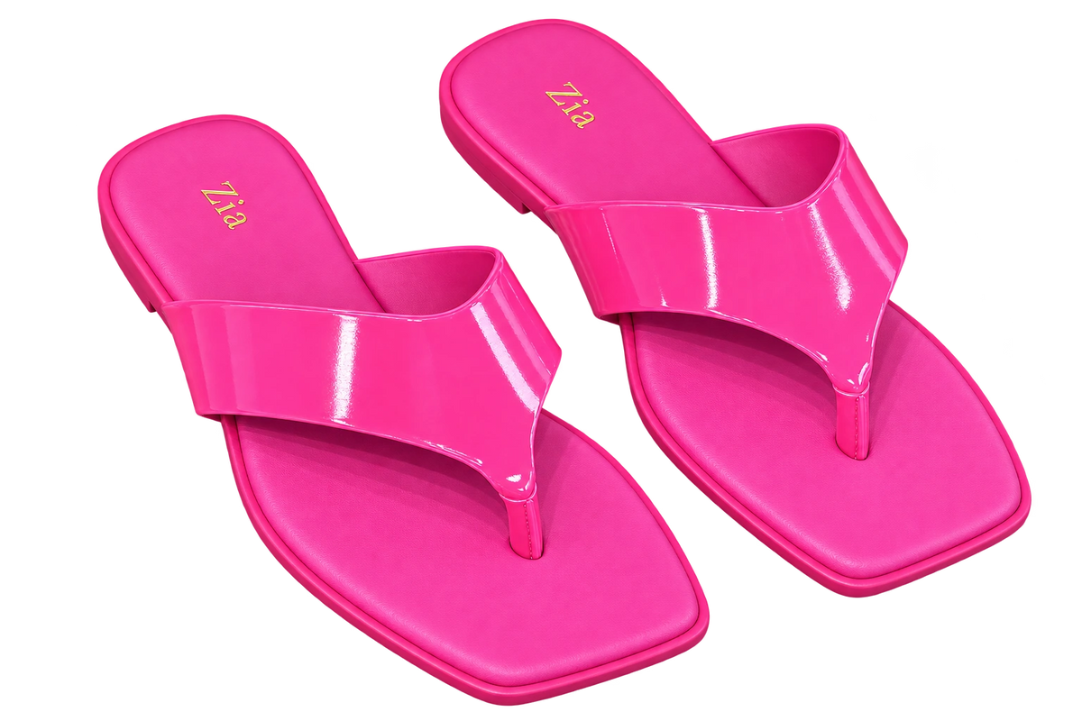 Neon Thong Slides, matching left and right pair in Hot Pink