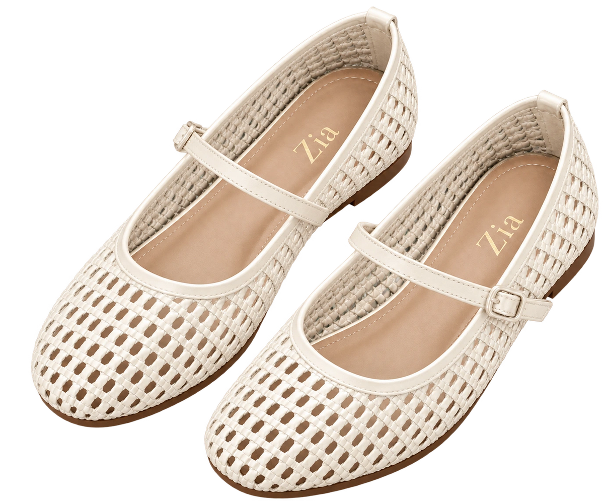 Woven Mary Janes, matching left and right pair in Ivory