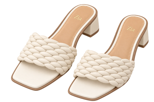 Braided Block-Heel Mules, matching left and right pair in Ivory