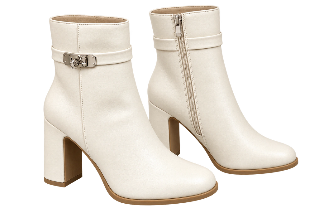 Buckle Ankle Boots, matching left and right pair in Ivory