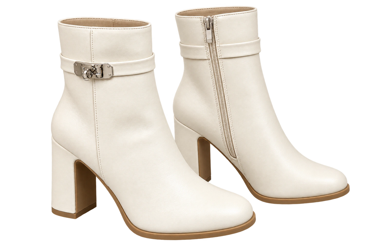 Buckle Ankle Boots, matching left and right pair in Ivory