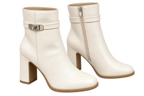 Buckle Ankle Boots, matching left and right pair in Ivory