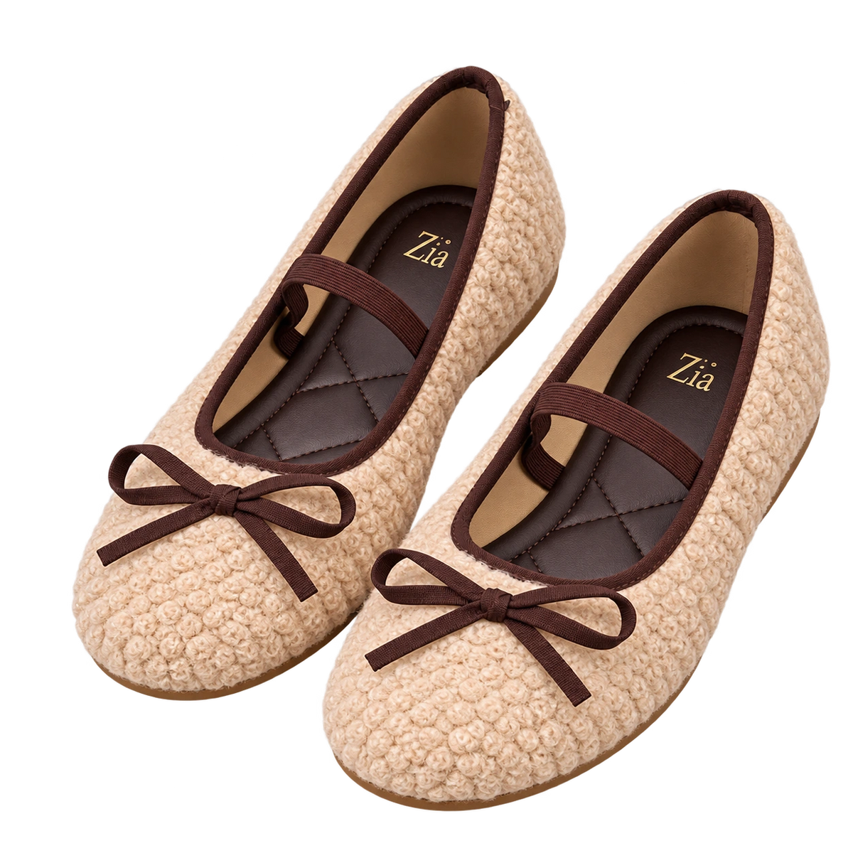 Bouclé Bow Ballet Flats, matching left and right pair in Oat